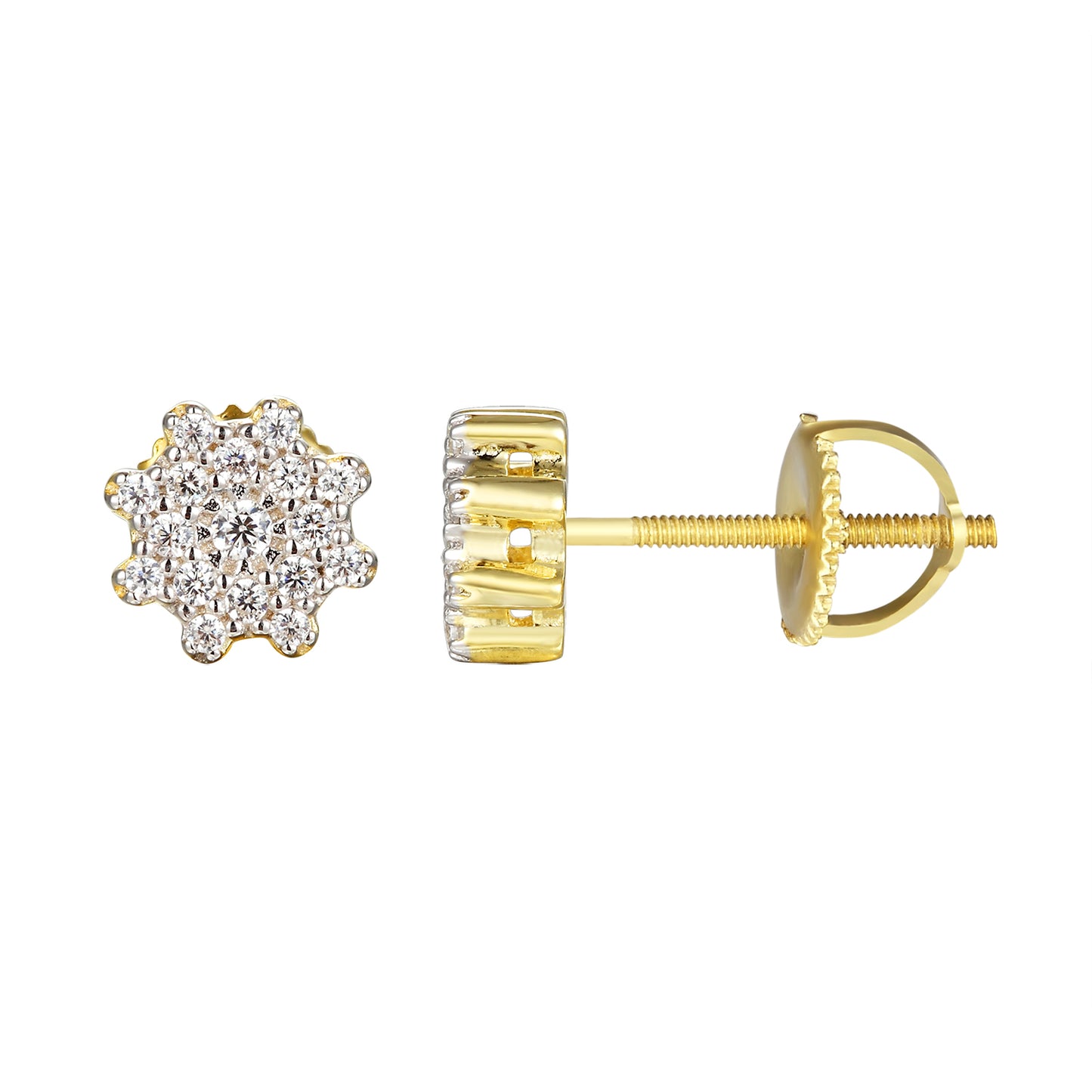Designer Flower Solitaire Cluster 14k Gold Finish Earrings