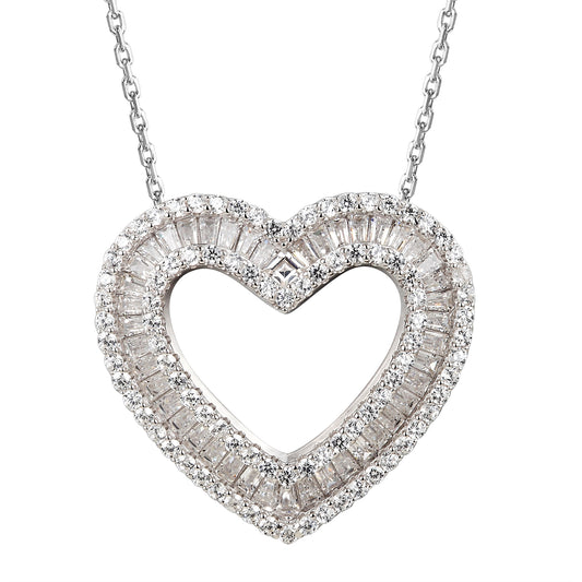 Sterling Silver Double Heart Baguette Pendant Valentine's