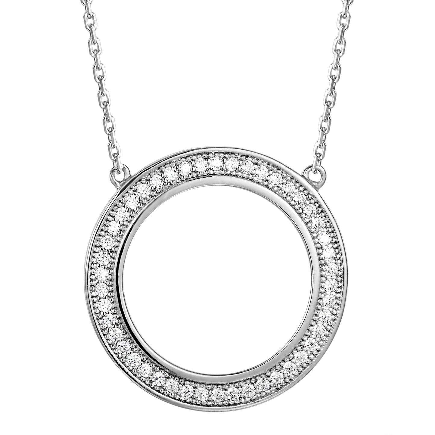 Women's Open Love Circle Silver Solitaire Pendant Chain