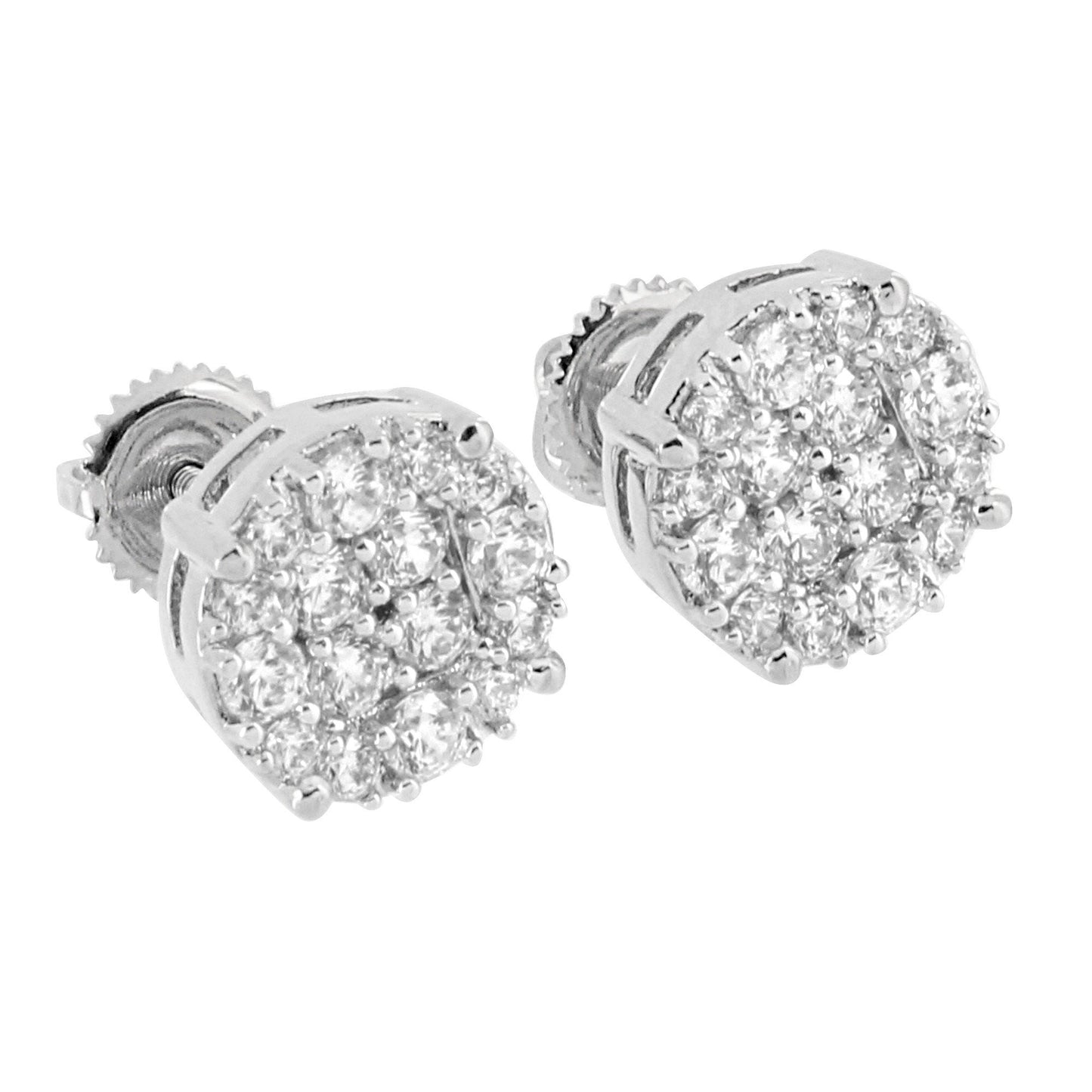 Cluster Set Earrings   Lab Diamonds Prong Set 14K White Gold Finish Screw On