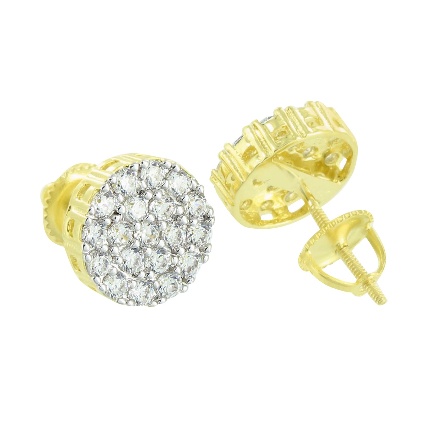 14K Gold Tone Earrings Cluster Set Lab Diamonds Screw Back
