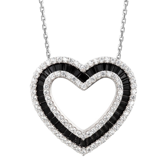 Black& White Double Heart Baguette Pendant Valentine's Set