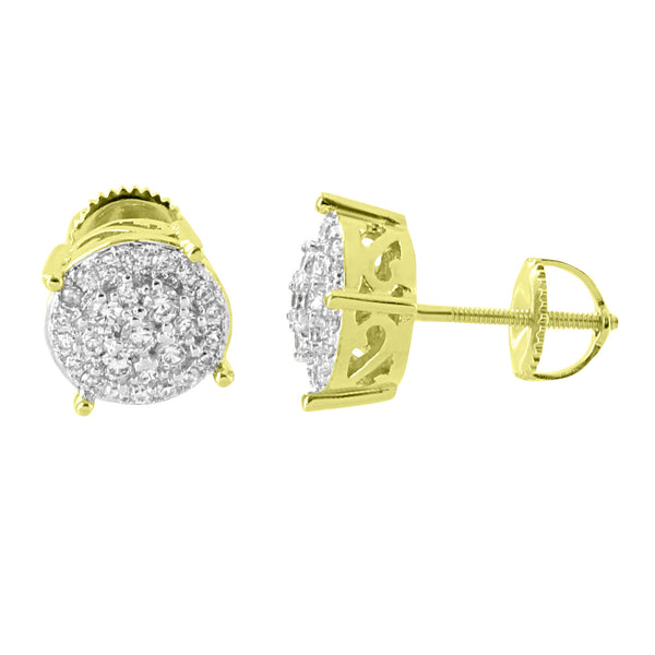 14k Gold Plate Earrings Cluster Prong Set Simulated Diamonds Screw Back Studs 9 MM Elegant
