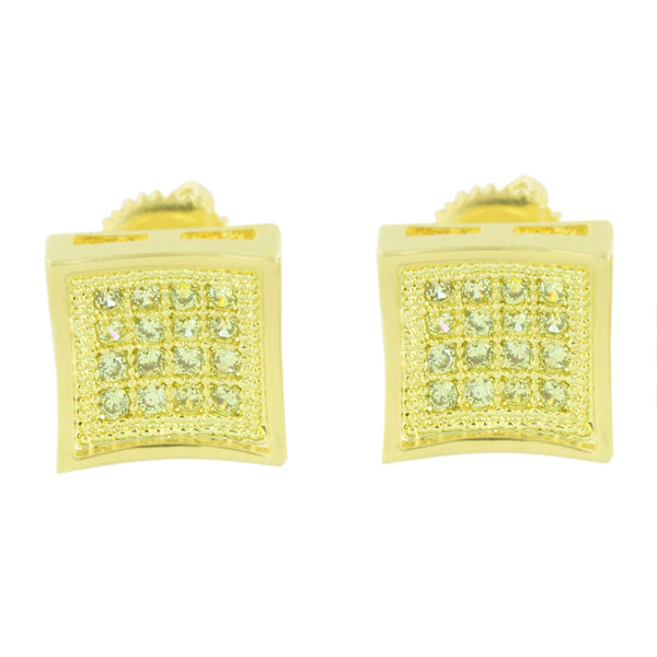 Gold Finish Earrings Studs Mens Ladies Canary Simulated Diamonds