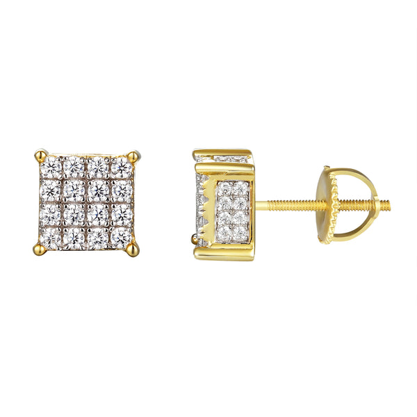 Square Face Princess Cut Side Bling Silver Stud Earrings