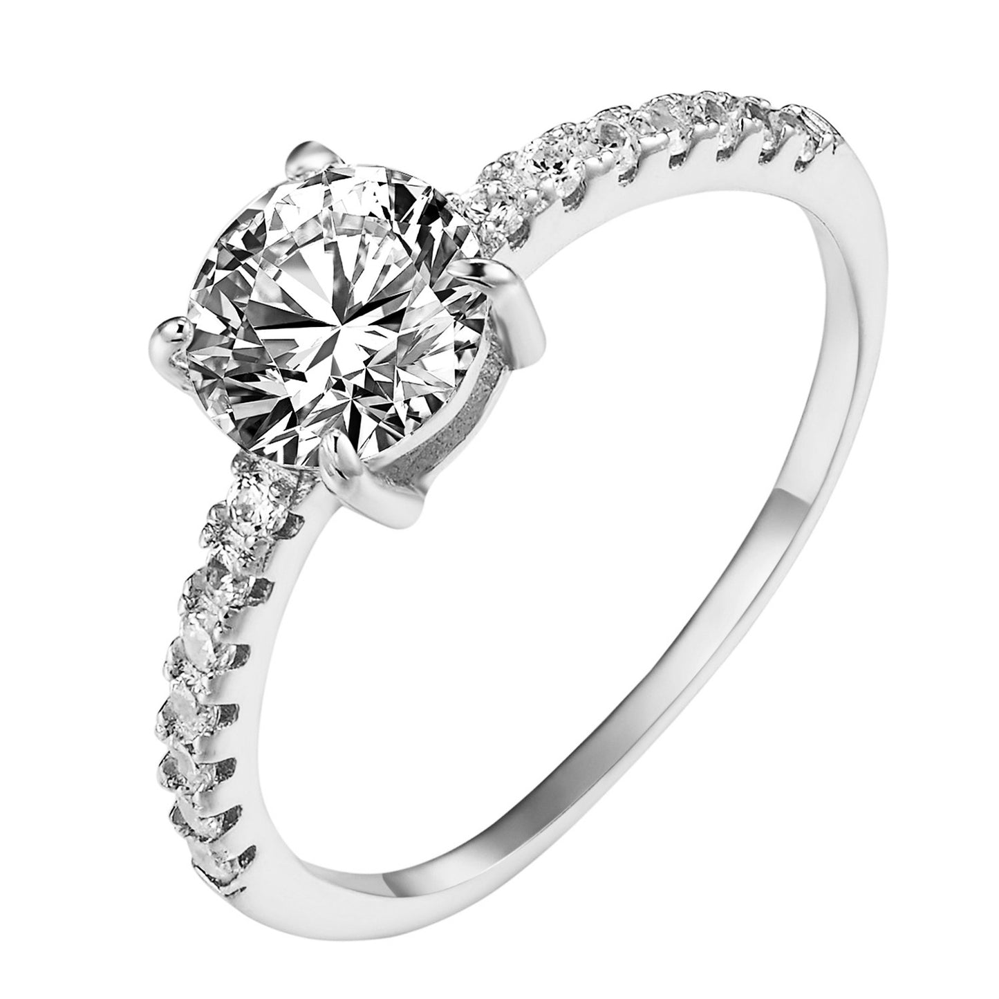 Solitaire Round Cut Engagement Ring Sterling Silver Wedding Ladies Cubic Zircon