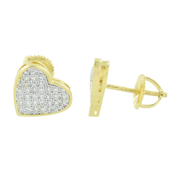 Gold Finish Heart Earrings Screw Back Pave Set Lab Created CZ