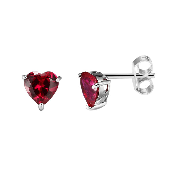 Sterling Silver Classic 14k White Gold Finish Red Heart Solitaire Designer Earrings