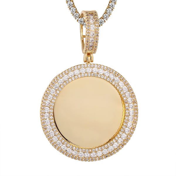 Round Circle Picture Memory Three Row Solitaire Photo Pendant