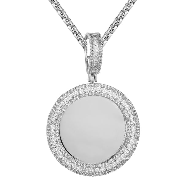 White Icy Solitaire Round Circle Photo Custom Picture Pendant