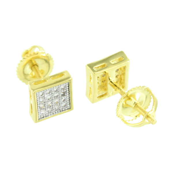 Square Design Earrings Screw On Studs Simulated Diamonds Pave Set