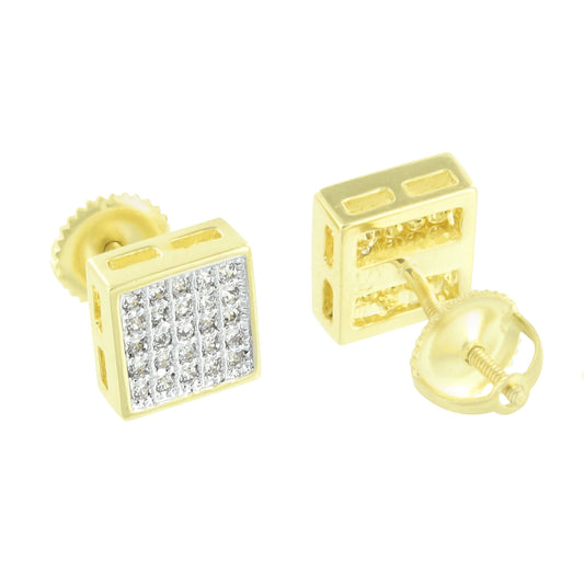 14k Gold Finish Earrings Lab Diamonds Micro Pave Screw Back
