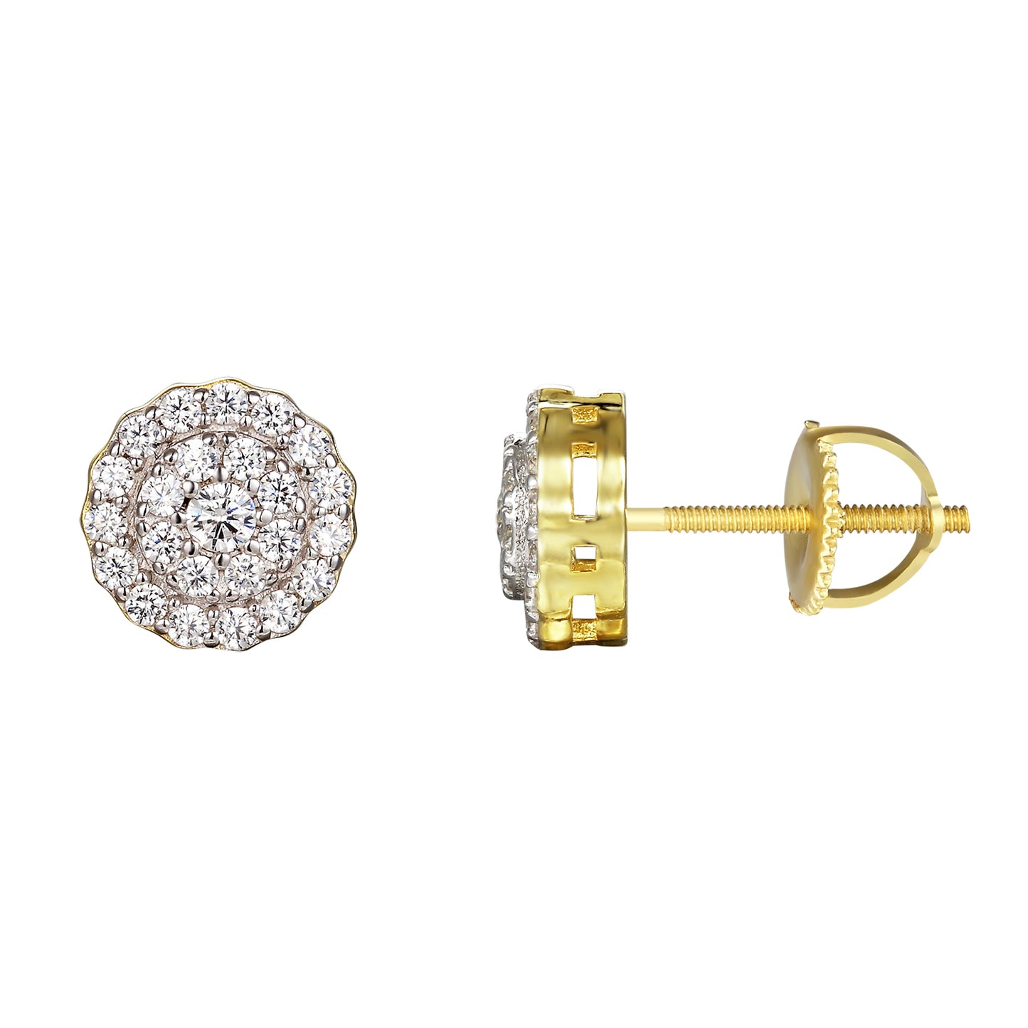 14k Gold Finish Solitaire Circle Screw Back Earrings