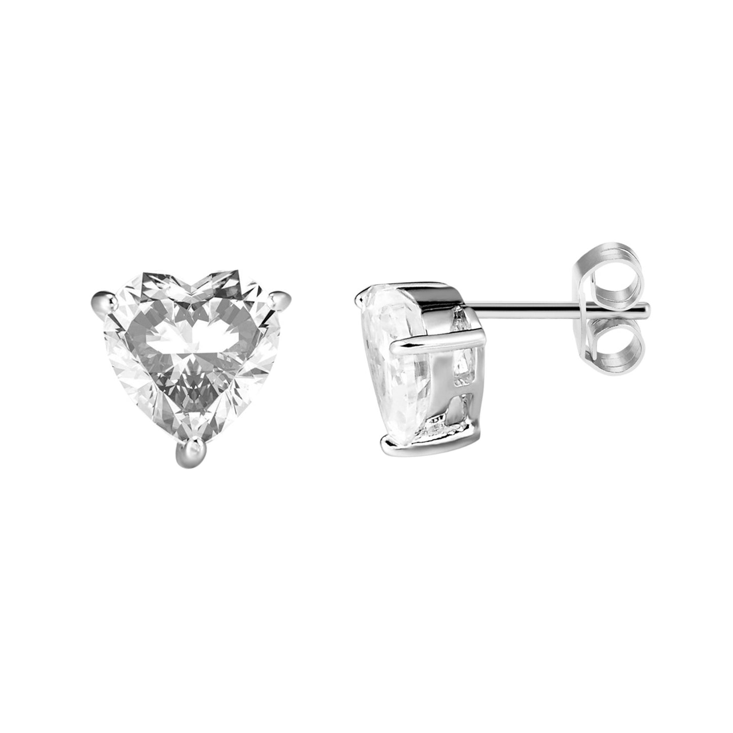 Sterling Silver 14k White Gold Finish Elegant Designer Heart Solitaire Earrings