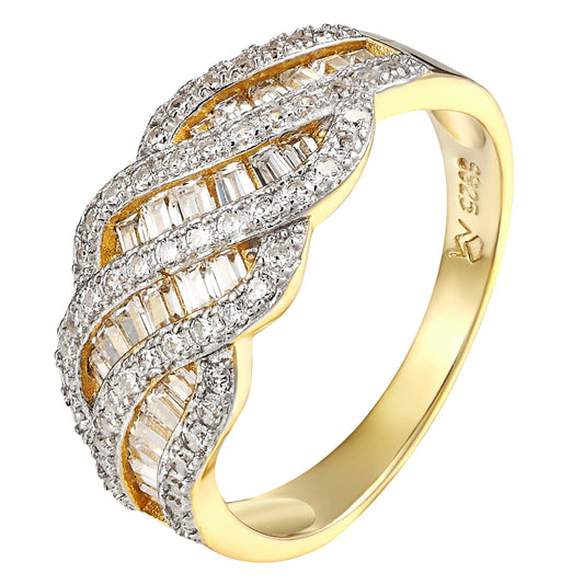 Womens Wedding Bridal Ring Baguette Simulated Diamond 14k Gold On 925 Silver