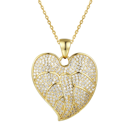 14k Gold Finish Leaf Shape Heart Love Pendant Valentine's