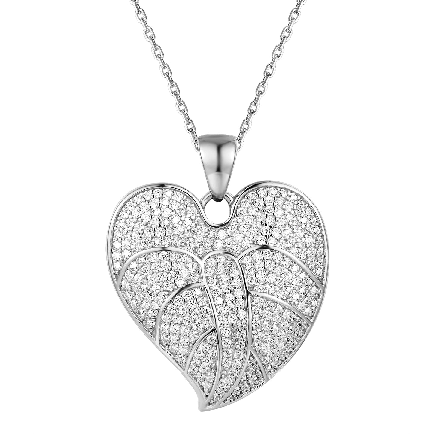 Sterling Silver Leaf Shape Heart Love Pendant Valentine's Gift