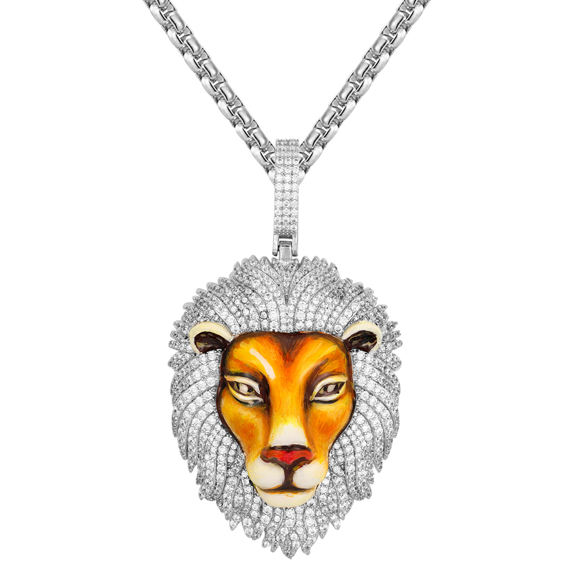 Mens Sterling Silver Lion Head Iced Out Hip Hop Custom Pendant