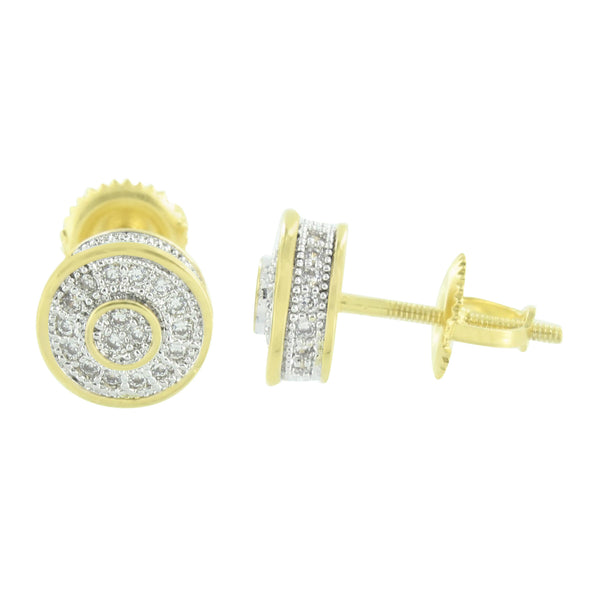 Round Prong Set Earrings Yellow Gold Finish Simulated Diamonds