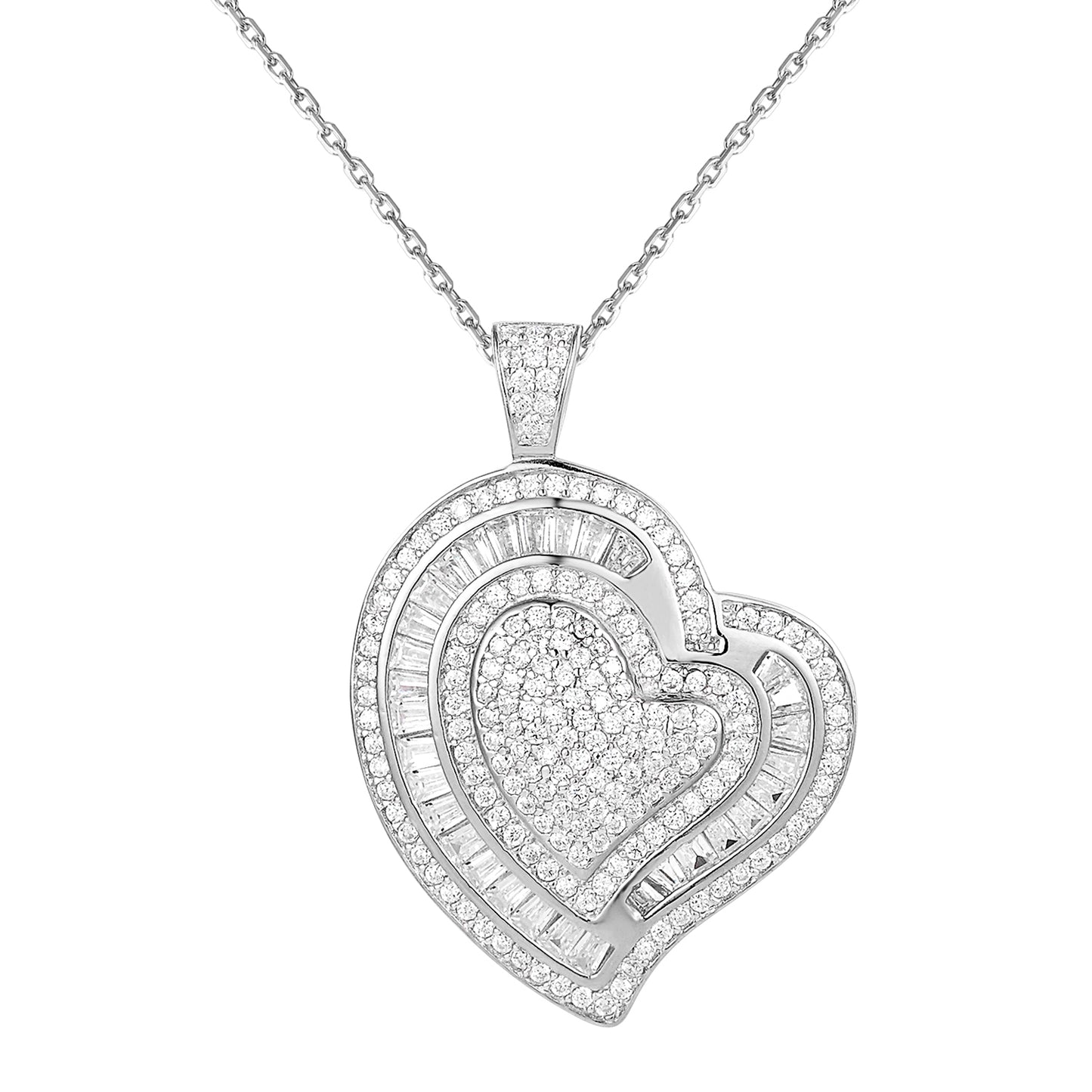 Sterling Silver Hearts in Hearts Solitaire Love Pendant Valentine's