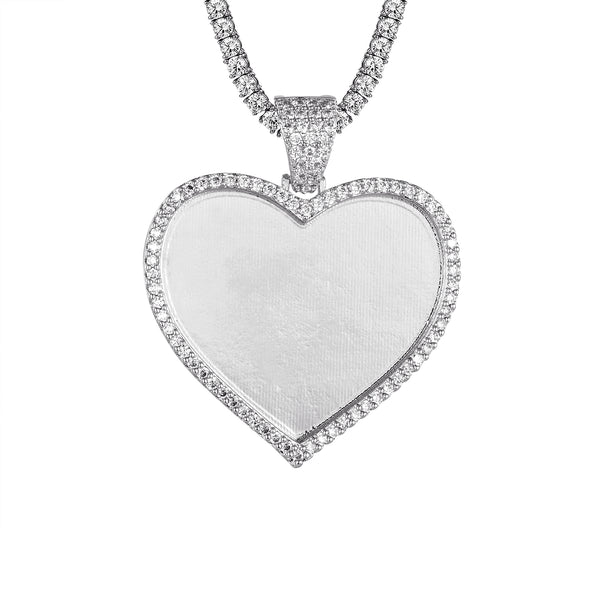 Silver Love Heart Shape Picture Memory Solitaire Pendant Chain