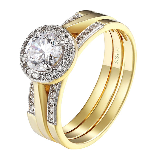 Solitaire Wedding Engagement Ring Simulated Diamond Gold Over Sterling Silver