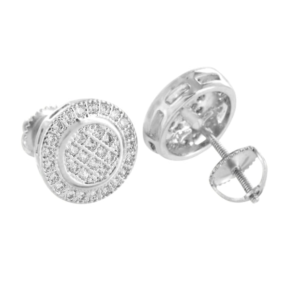 Round Design White Earrings Screw Back 11 MM Simulated CZ