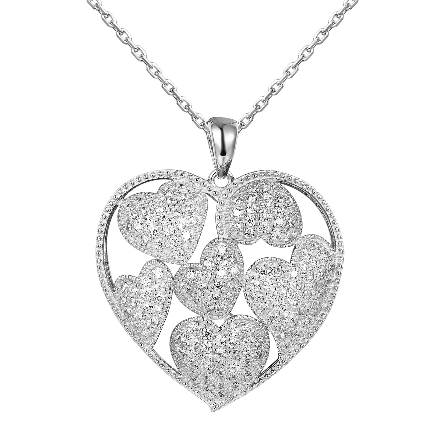 Hearts in Hearts Puffed Silver Heart Pendant Valentine's Set