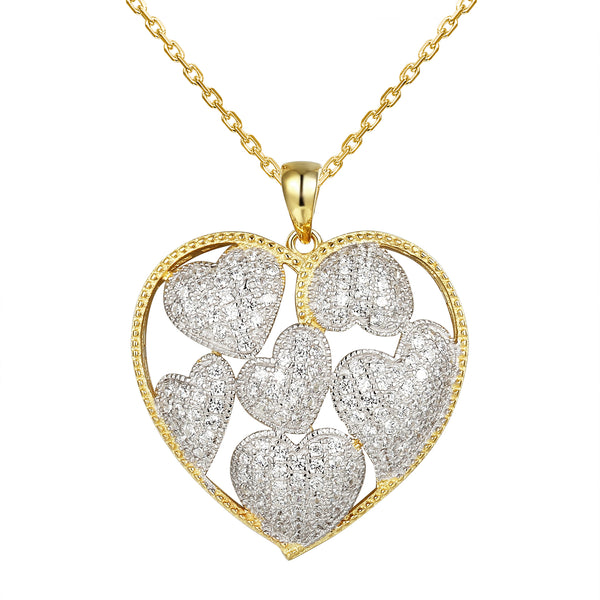 14k Gold Finish Hearts in Hearts Puffed Love Pendant Valentine's