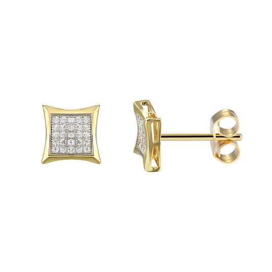 Sterling Silver Bling lab diamonds Kite Shape trim 14k Gold Finish Designer Earrings