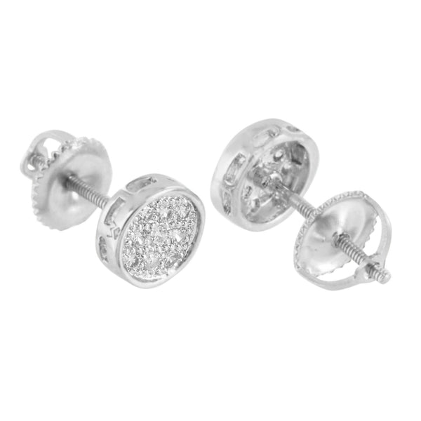 White Round Design Earrings Simulated Diamond Studs Screw On