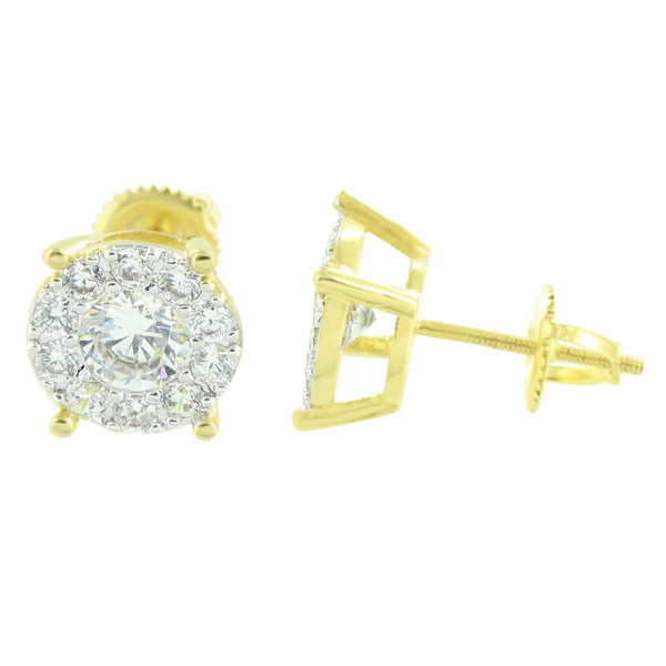 Solitaire Round Earrings Studs Gold Finish Cluster Set Simulated Diamonds