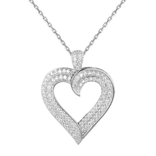 Sterling Silver Designer Swirl Heart Pendant Valentine's Set