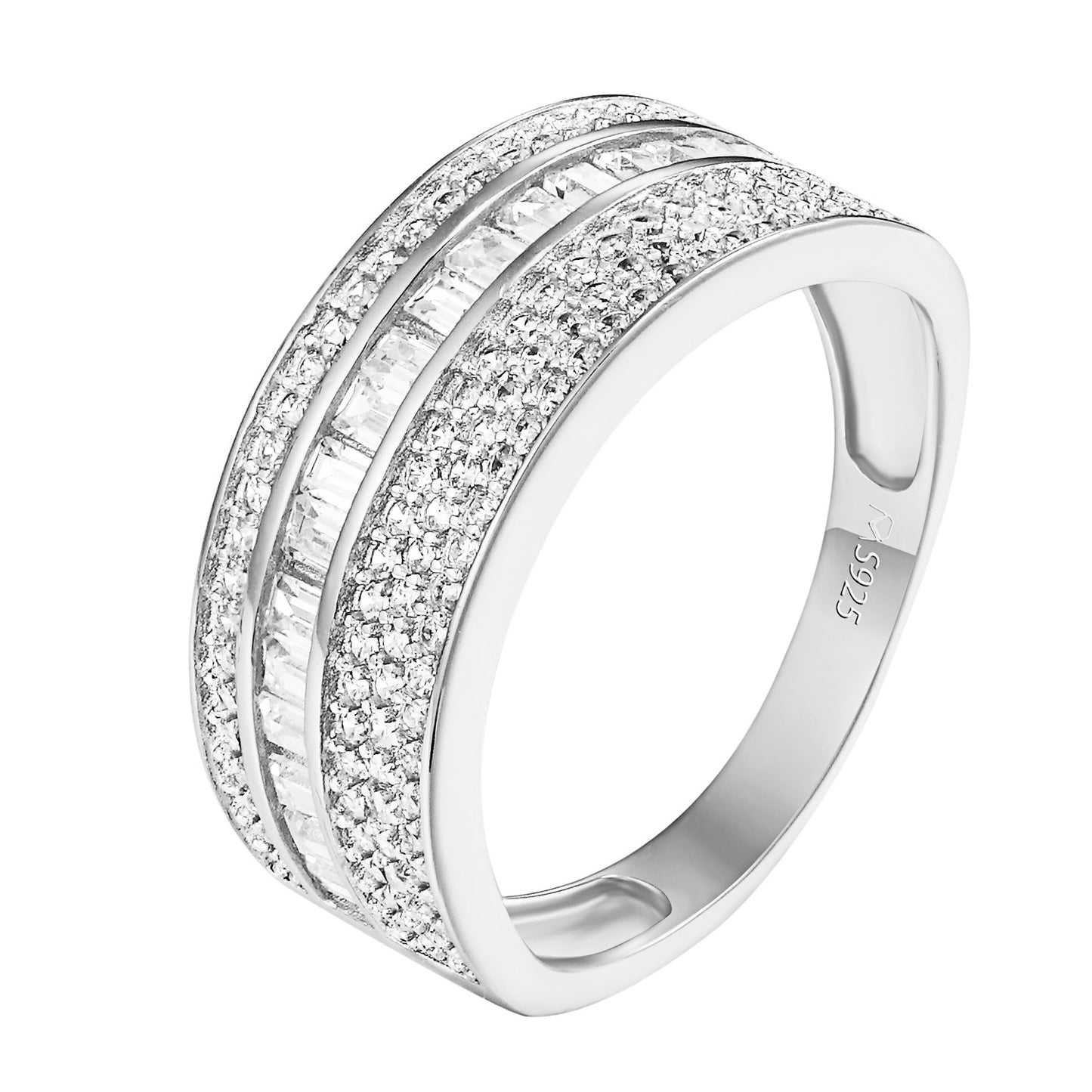 Baguette Channel Set Ring .925 Sterling Silver Engagement Bridal Cubic Zirconia