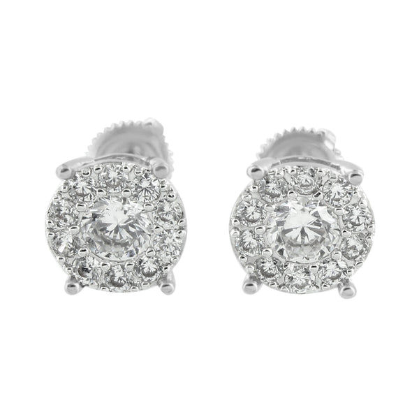 Mens White Finish Earrings Solitaire Simulated Diamonds Screw Back