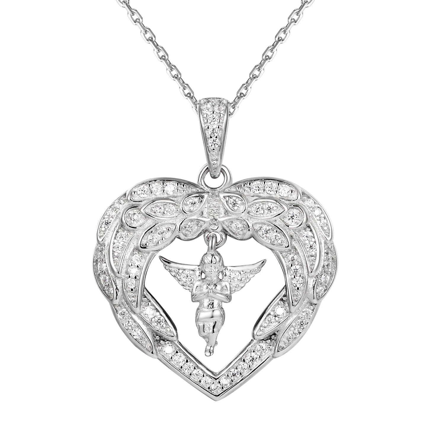 Heart with Angel Wings Sterling Silver Pendant Valentine's