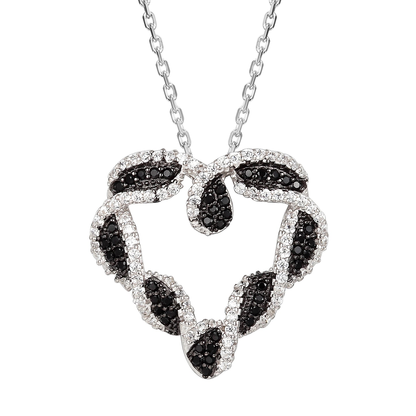 Twisted Black &White Sterling Silver Heart Pendant Valentine's