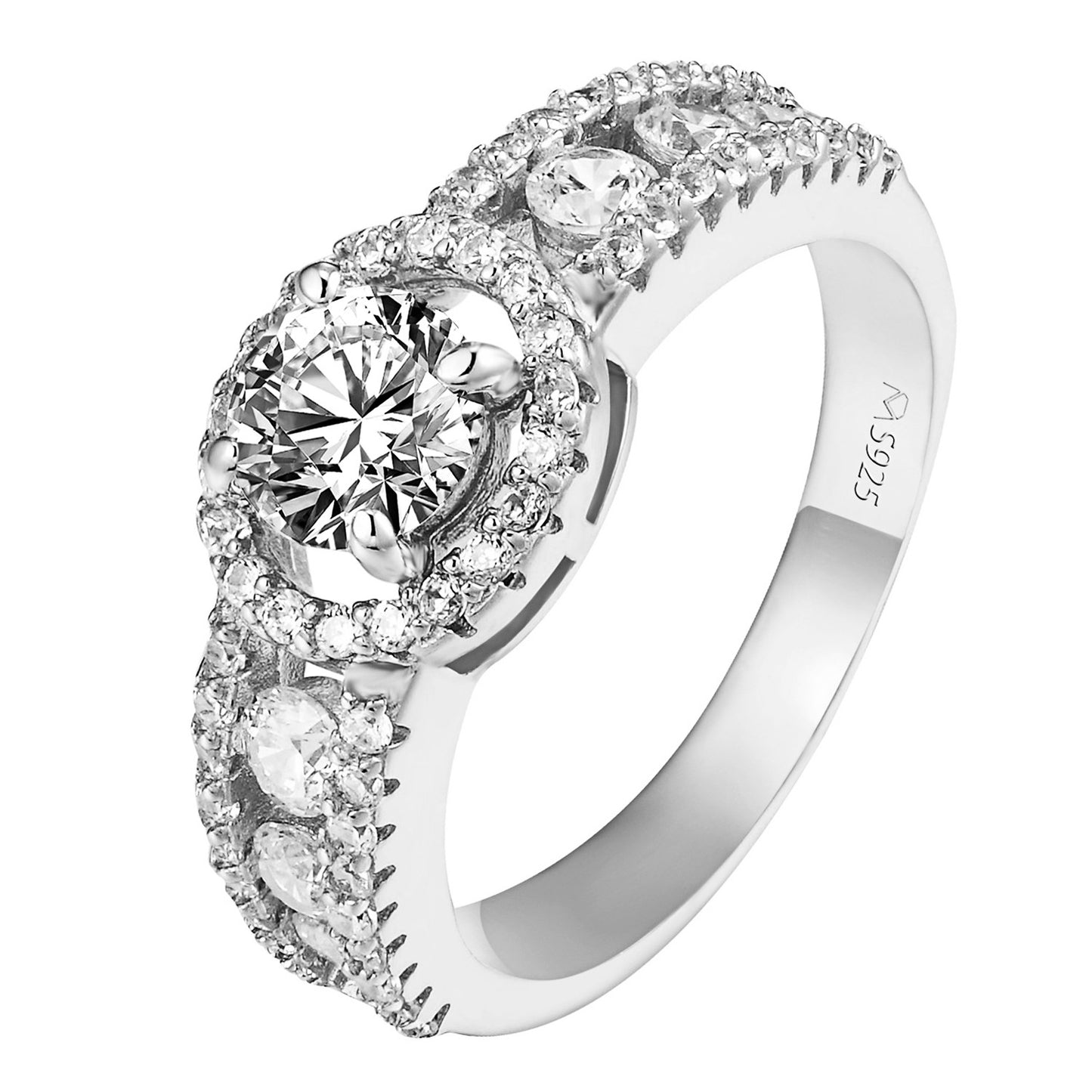 Solitaire Halo Engagement Ring Round Cut Cubic Zircon Sterling 925 Silver Bridal
