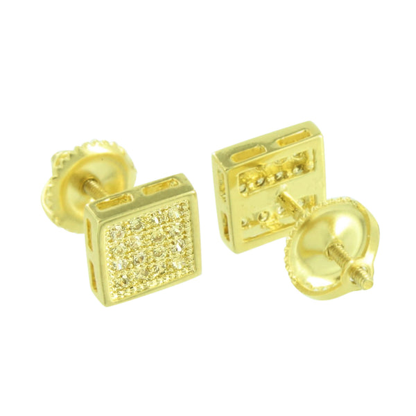 Yellow Gold Tone Earrings Square Shape Canary Simulated Diamonds