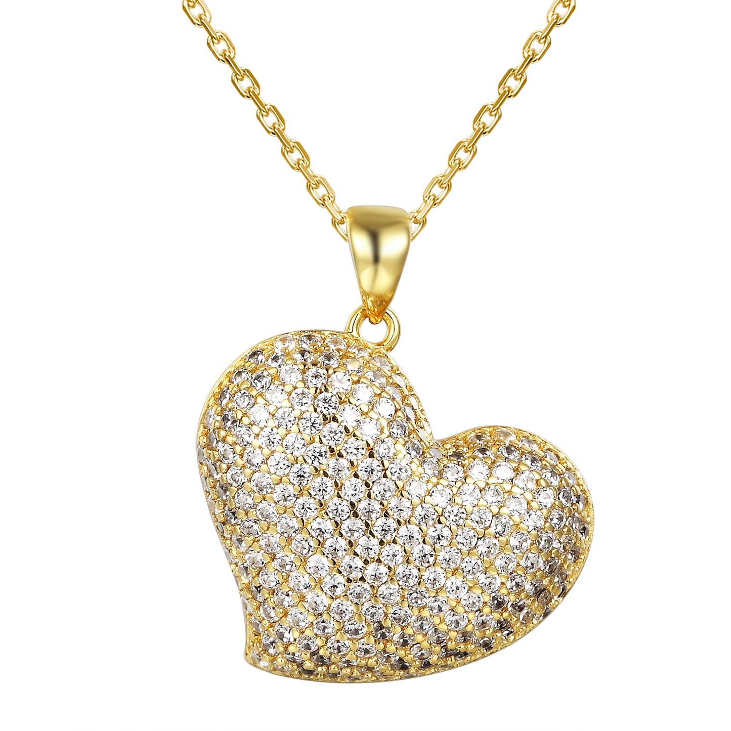 Tilted Puffed Heart 14k Gold Finish Silver Pendant Valentine's