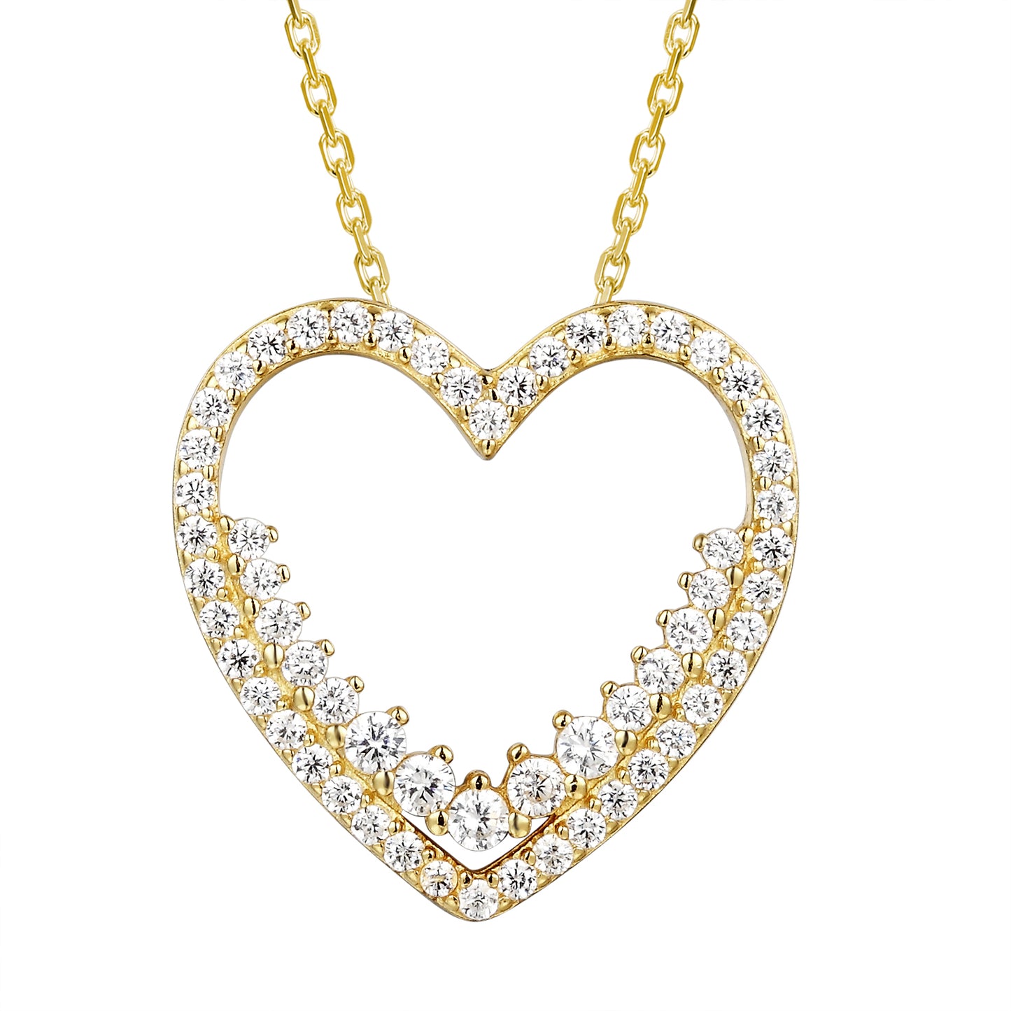 Solitaire Heart Frame 14k Gold Finish Pendant Valentine's