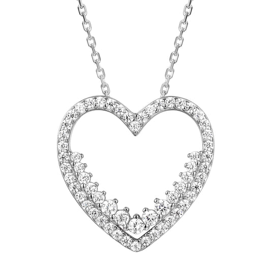 Sterling Silver Solitaire Heart Frame Pendant Valentine's Set