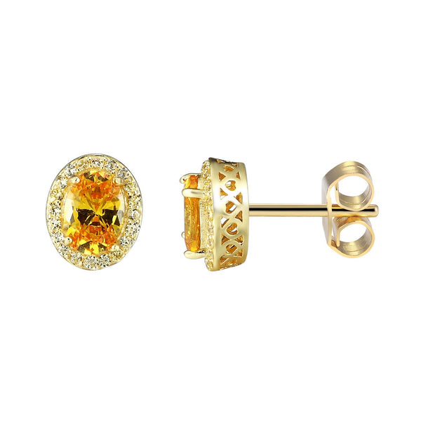 Prong Set Oval Citrine Yellow Solitaire Stud Sterling Silver  Earrings