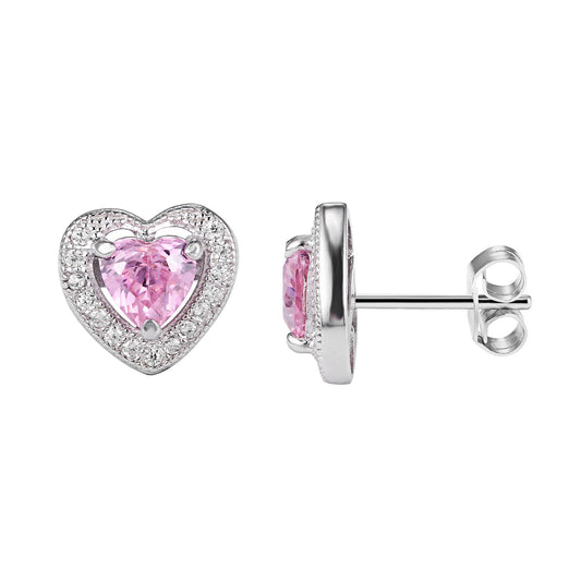 Sterling Silver Solitaire Pink Ruby Open Heart Bling Push Back Stud Earrings