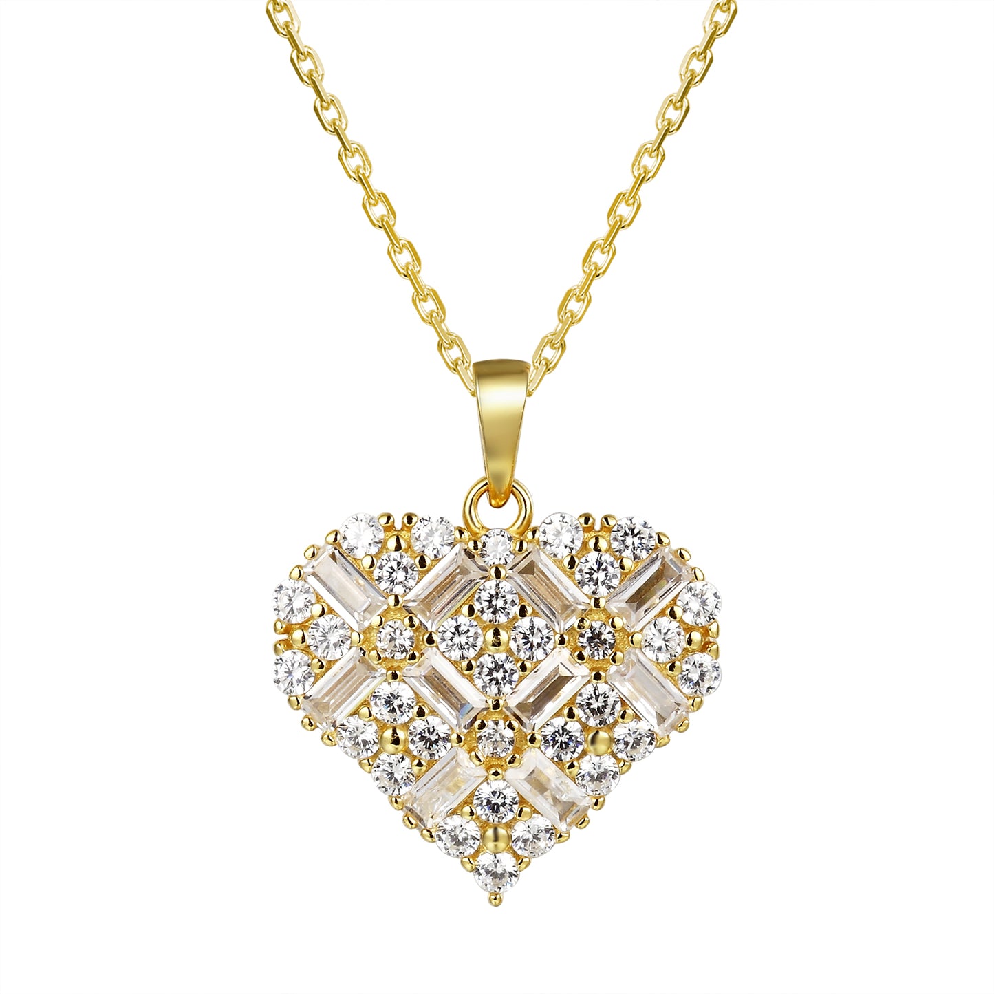 Designer Baguette Stones 14k Gold Finish Heart Pendant Valentine's