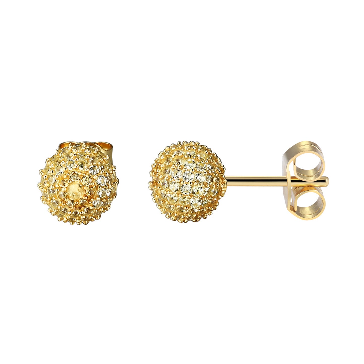 Sparkling Yellow Lab Diamonds Bling round Cluster Sterling Silver Ball Earrings
