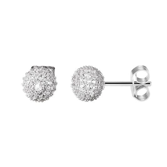 Sterling Silver Sparkling Cluster Lab Diamonds out 14k White Gold Finish Ball Earrings