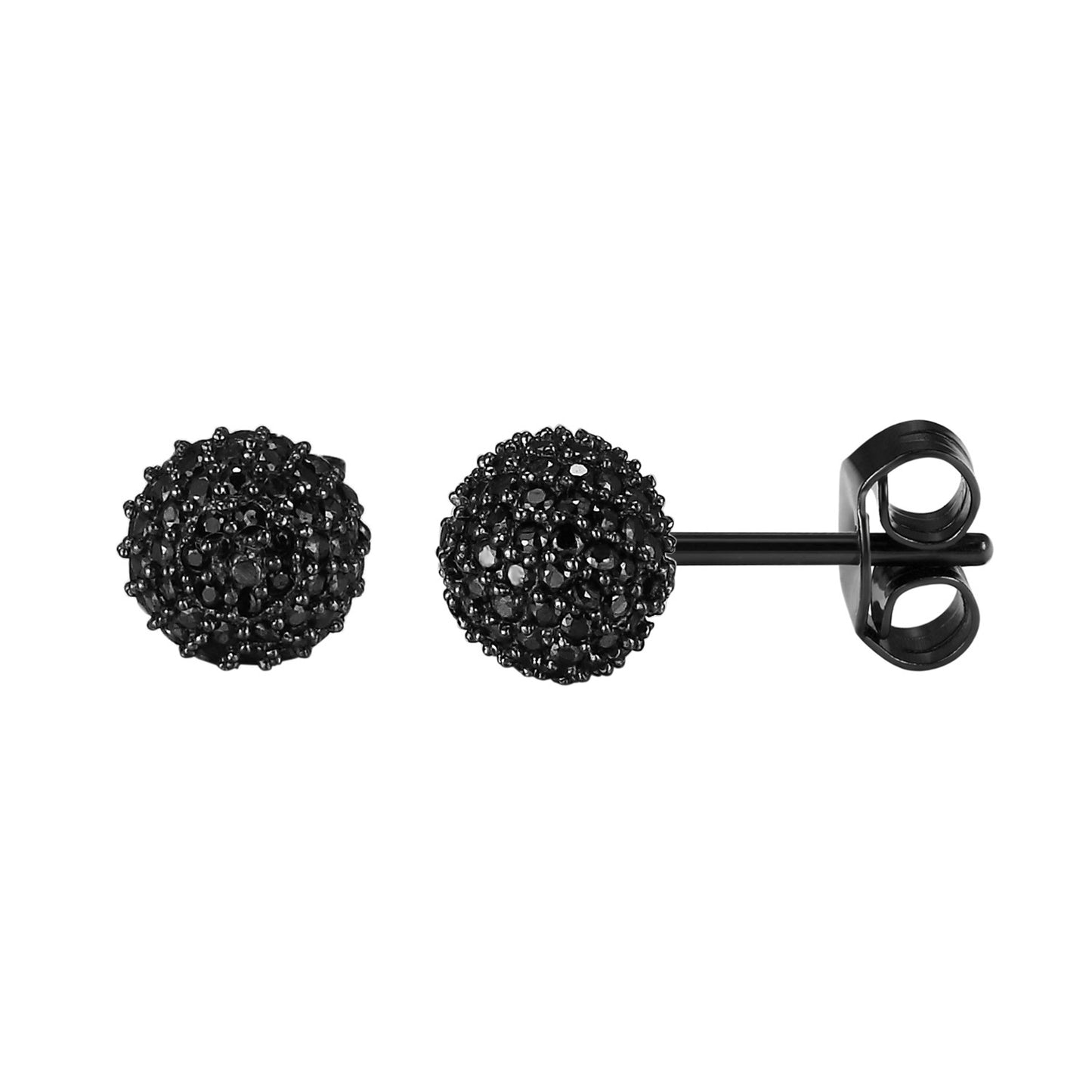 Sparkling Cluster Black Lab Diamonds Micro Pave Sterling Silver Ball Earrings