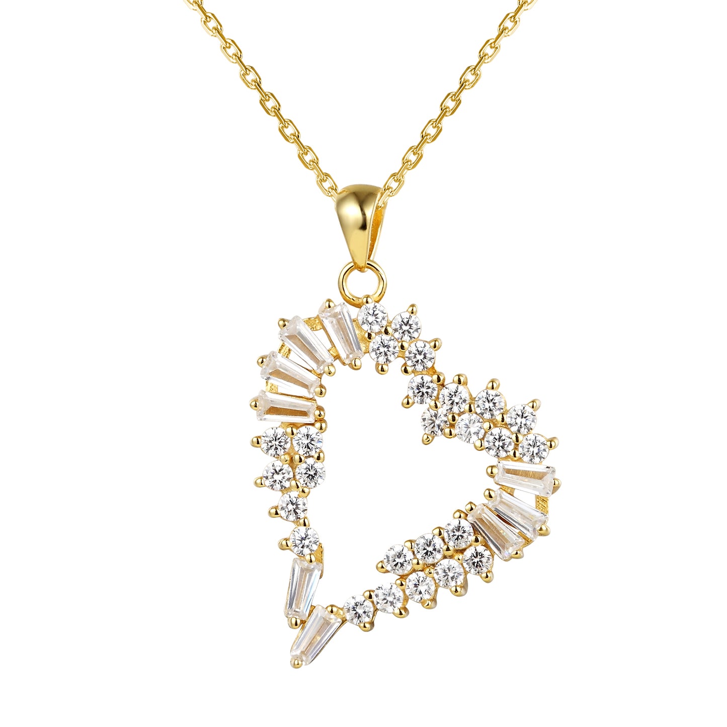 14k Gold Finish Designer Baguette Open Heart Pendant Valentine's