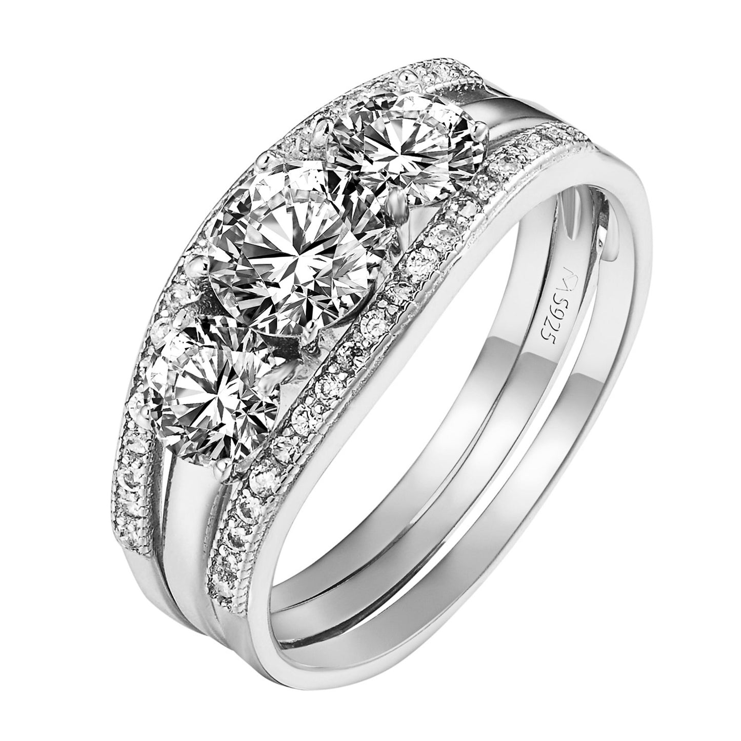 Sterling Silver 3 Solitaire Ring Cubic Zirconia Engagement Wedding Womens Bridal